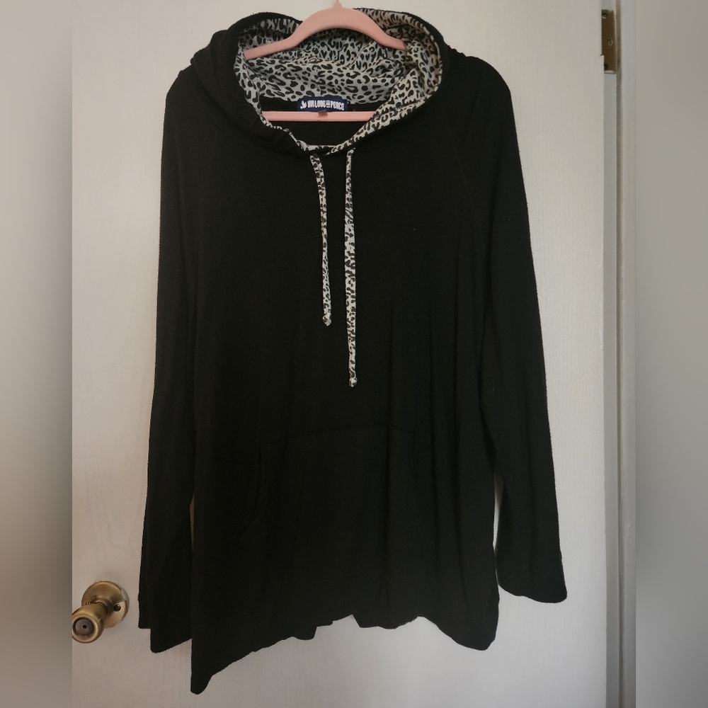 Black Cheetah Print Knit Hoodie 1X